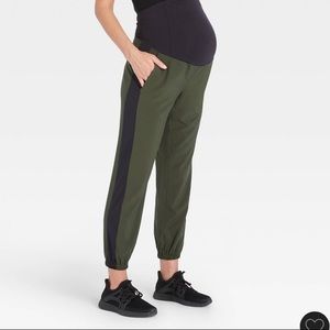 Isabel maternity banded bottom pant- green/black- Large